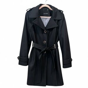 Calvin Klein Women’s Wool Belted Overcoat Black Medium Like New